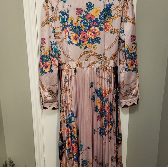 Dalia Macphee Terese Long Sleeve Pleated Midi Dress Size Small Pink - Picture 13 of 16